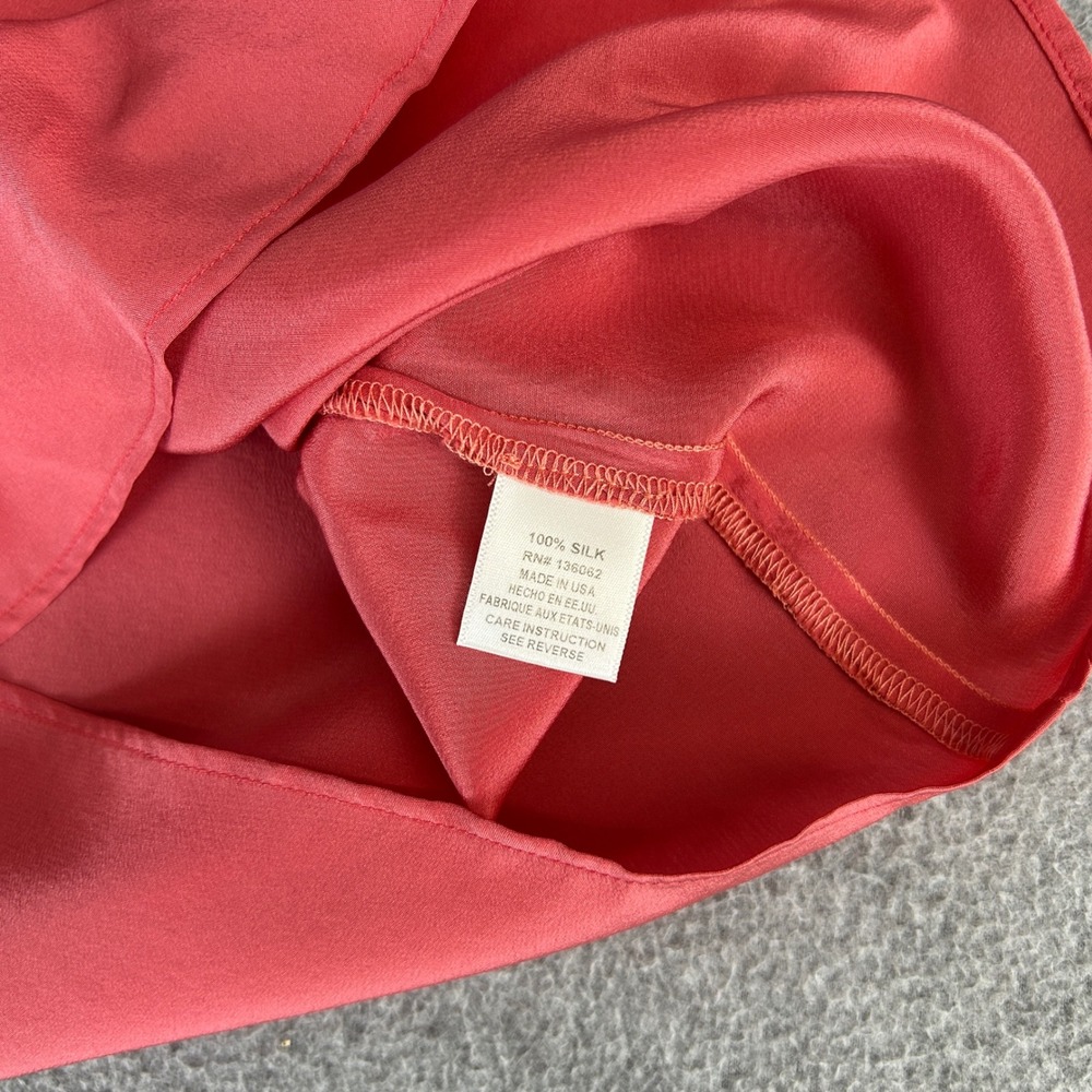 Lavender Brown Silk Blouse Coral Pink Cold Shoulder 3/4 Sleeve Women Size Small - Picture 7 of 10